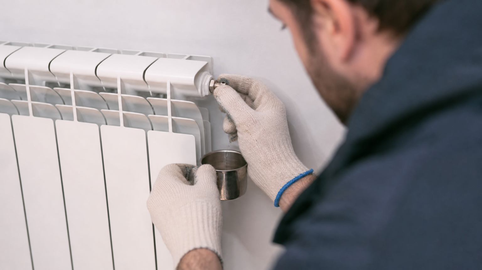 Técnico mostrando cómo purgar un radiador